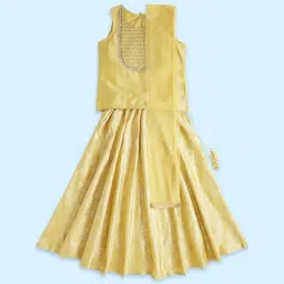 Akkriti by Pantaloons Kids Mustard Embroidered Lehenga Cholis-image-98