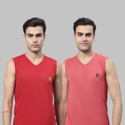 Vimal Jonney Red & Pink Sleeveless Lounge T-Shirt - Pack of 2-picture-17