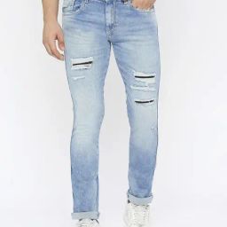 Spykar Light Blue Cotton Slim Fit Distressed Jeans-picture-22
