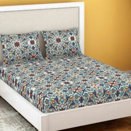 Welspun Dazzle Abstract Multicolor 140 TC Microfiber Double Bedsheet with 2 Pillow Covers-image-95