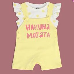 MINIKLUB Kids White & Yellow Printed Top with Dungaree-image-92