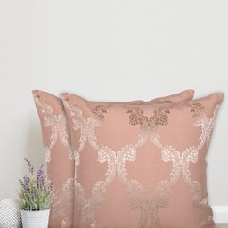 Home Peach-Coloured & Gold-Toned Set of 2 Ethnic Motifs Cotton Square Cushion Covers-8
