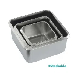 Femora Silver Steel Containers with Lid (750 ml) - Set of 2 image 4