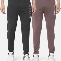 Bullmer Dark Grey & Taupe Cotton Slim Fit Printed Sports Trackpants- Pack Of 2-image-88