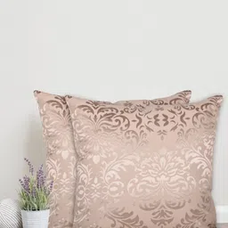Home Peach-Coloured & Gold-Toned Set of 2 Ethnic Motifs Cotton Square Cushion Covers-10