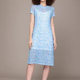 The Roadster Lifestyle Co. Net Layered Printed Sheath Dress-image-63