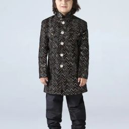 Tahvo Boys Black Regular Fit Embroidered Sherwani-picture-30