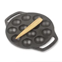The Indus Valley Black Cast Iron Paniyaram Pan with Spatula (12pit,21 cm)-image-10