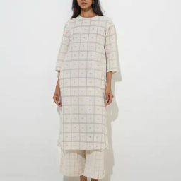 Utsa by Westside Off-White Checks Printed A-Line Cotton Kurta-18