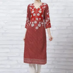 Rangriti Rust Printed Straight Kurta image 1