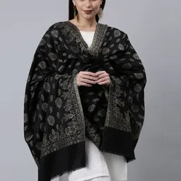 Pashmoda Women Black Ethnic Motifs Shawl-57