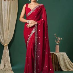 Saree Mall Pink Embroidered Sarees With Unstitched Blouse-image-25