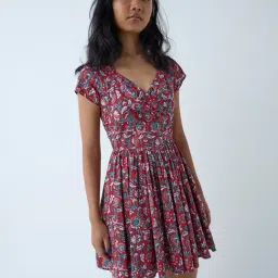 Bombay Paisley by Westside Red Floral Design Cotton A-Line Dress-picture-48