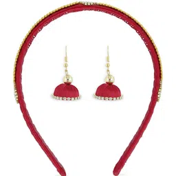 AKSHARA Girls Red & Gold-Toned Beaded Hairband with Jhumka-picture-12
