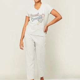 Ginger by Lifestyle Grey Cotton Printed Top Pyjama Set-image-37