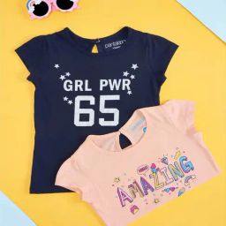 Pantaloons Junior Kids Pink & Navy Cotton Printed T-Shirt (Pack of 2)-image-37