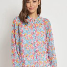 Anvi Be Yourself Sky Blue & Pink Printed Semi-Sheer Shirt-image-1