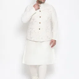 KISAH PLUS Men White Solid Kurta with Churidar-image-74