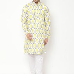 Hangup Men Yellow Floral Printed Kurta with Pyjamas-picture-28