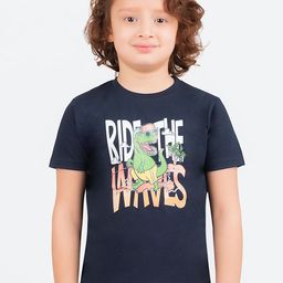 KIDKLO Boys Navy Blue Printed Round Neck T-shirt-image-73