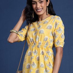 Taavi Pure Cotton Printed A-Line Gulli sanganeri Ethnic Dress-image-76