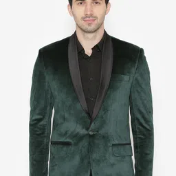 Wintage Men Green Solid Regular Fit Velvet Tuxedo Blazer-picture-20