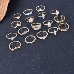 DIVASTRI Set of 17 Gold-Plated American Diamond Studded Finger Rings-picture-13