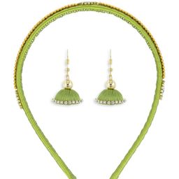 AKSHARA Girls Green & Gold-Toned Set of 2 Beaded Hair Accessory Set-38