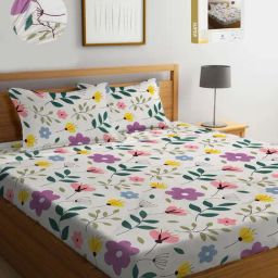 Klotthe Floral Multicolor 300 TC Cotton Blend King Bed Sheet with 2 Pillow Covers-image-13