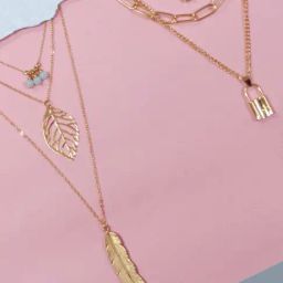 OOMPH Gold Feather & Lock Link Chain Multi Layer Necklaces for Women - Set of 2-image-85