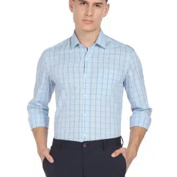 Arrow Blue Cotton Slim Fit Checks Shirt-picture-22