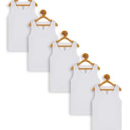Kiddopanti Kids White Solid Vest (Pack Of 5)-image-25