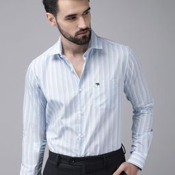 THE BEAR HOUSE Men Blue Pure Cotton Striped Slim Fit Formal Shirt-image-68