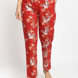 Claura Women Rust Red & White Printed Lounge Pants-picture-0