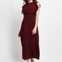 Gipsy Maroon & Red Georgette Midi Dress-10