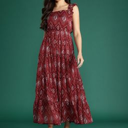 DressBerry Print Flutter Sleeves Georgette Fit & Flare Maxi Dress-image-98