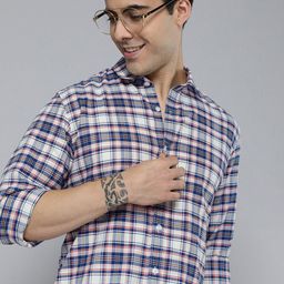 Mast & Harbour Men Blue And White Slim Fit Tartan Checked Pure Cotton Casual Shirt-image-7
