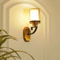 Kapoor E Illuminations Porto Brass & Black Glass Single Light Wall Lamp-image-78