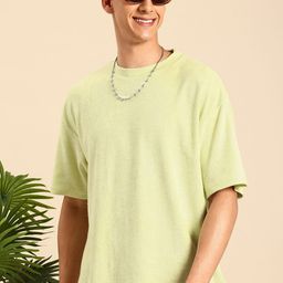 Mast & Harbour Men Self Design Towel Terry Oversized T Shirt-image-22