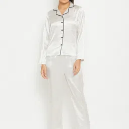 PANIT Women White & Black Satin Night suit-image-36