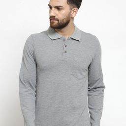 Kalt Men Grey Self Design Polo Collar T-shirt-image-63