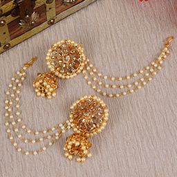 Shining Diva Gold-Plated & White Classic Antique Jhumkas-24
