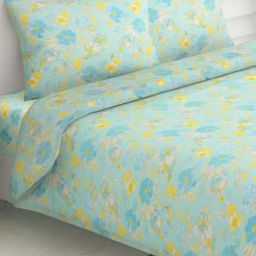 Haus & Kinder Blue & Yellow Cotton 120 TC Bell Blooms Printed King Bedsheet with 2 Pillow Covers-image-85