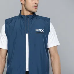 HRX by Hrithik Roshan Men Teal Blue Brand Logo Printed Rapid-Dry Sporty Jacket-image-15