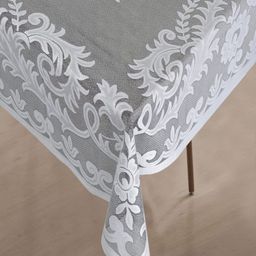 Homerz Grey & White Floral Printed Cotton 4-Seater Table Cover-21
