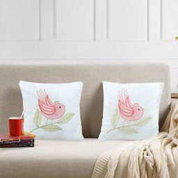 KLOTTHE White 2 Pieces Embroidered Cotton Square Cushion Cover-picture-56