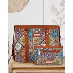 FLYING BERRY Multi-Color Printed Faux Leather Sustainable Shoulder Laptop Bag Combo with Pouch-picture-48