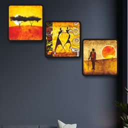 SAF Red & Yellow 3 Pieces Wood Abstract Wall Art-image-77