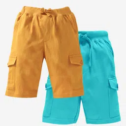 Kiddopanti Solid Shorts Pack of 2 - Mustard Yellow And Aqua Blue-picture-35
