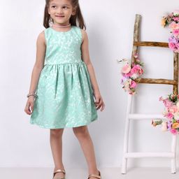 Babyoye Poly Sleeveless Frock Floral Textured - Green-picture-10